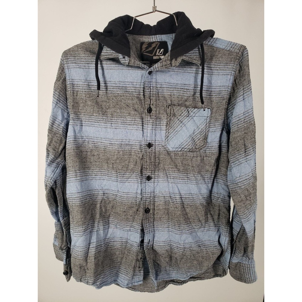 Amplify Convertible Hoodie Size Medium Blue Sky Stripe Outdoor Adventure Shirt‎